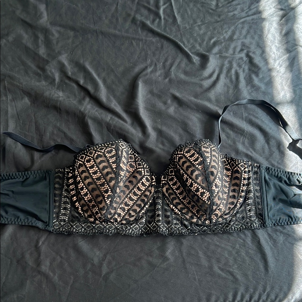 Adore Me Balconette Black Bra with Heart Pattern